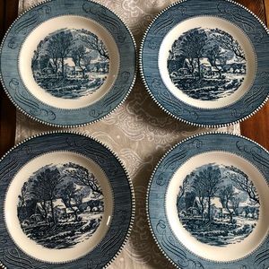 Set of 4 Currier & Ives Old grist mill, 9" plates